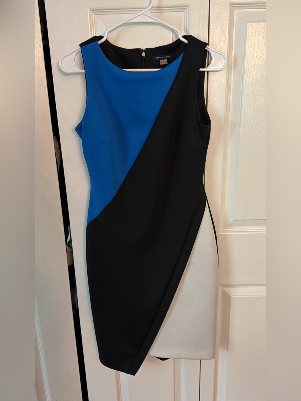 Tommy Hilfiger Blue, Black & Cream Colorblock Sheath Dress